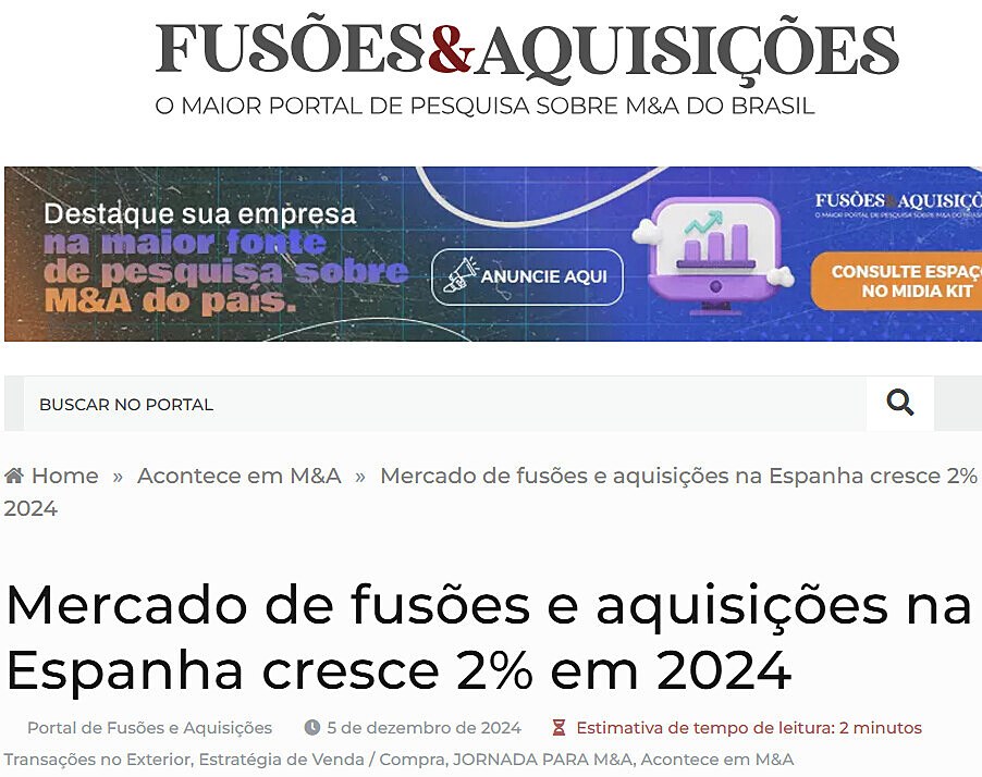 Mercado de fuses e aquisies na Espanha cresce 2% em 2024